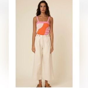 FRNCH Paris Knit Colorblock Striped Tank Top Orange Pink Size L Cotton Retro 70s